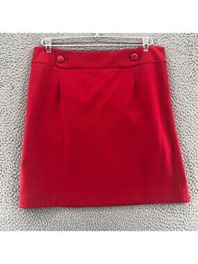 LOFT Skirt Women 8 Red Mini Pencil Straight Button Detail Ponte Knit Office Work